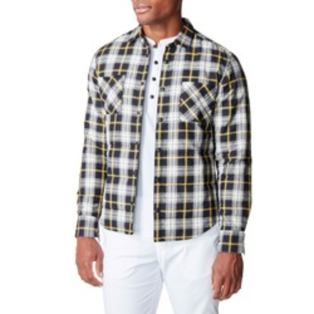 Good Man Men's Yellow & Black Plaid Shirt Jacket Large